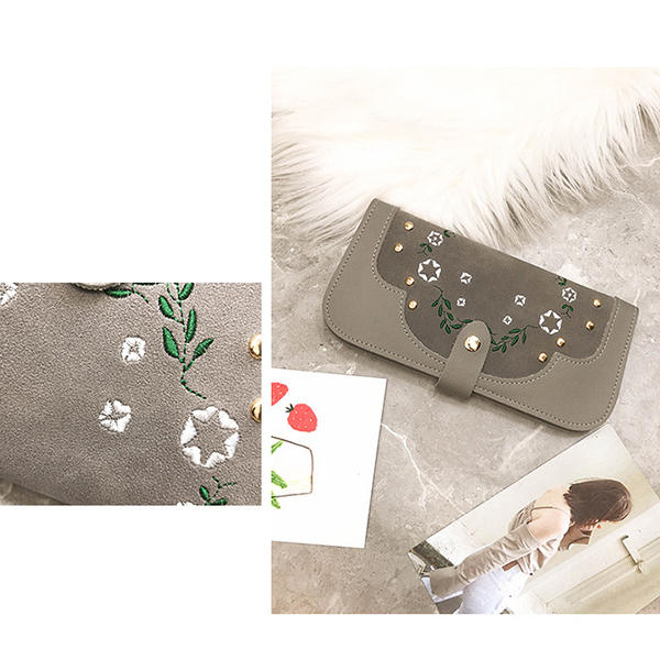 Women Dull Polish PU Leather Flower Pattern Long Wallet Card Holder Purse