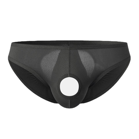 Mens Nylon Mesh Crotchless Holes Pouch Briefs Butt Lifting Breathable Underwear