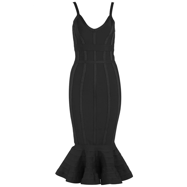 Bandage Pink Spaghetti Strap Mermaid Vestidos Midi Dress - Sheseelady