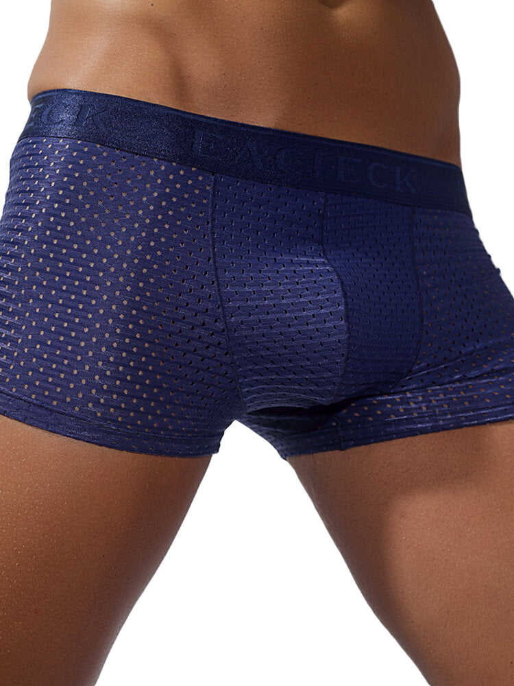 Mens Mesh Breathable Underwear Casual Ice Silk Thin Solid Color Boxers