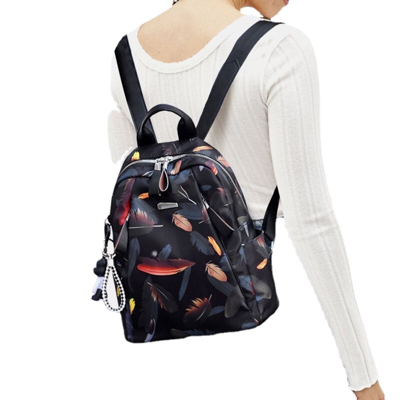 women oxford butterfly feather pattern large capacity headset hole waterproof anti theft backpack