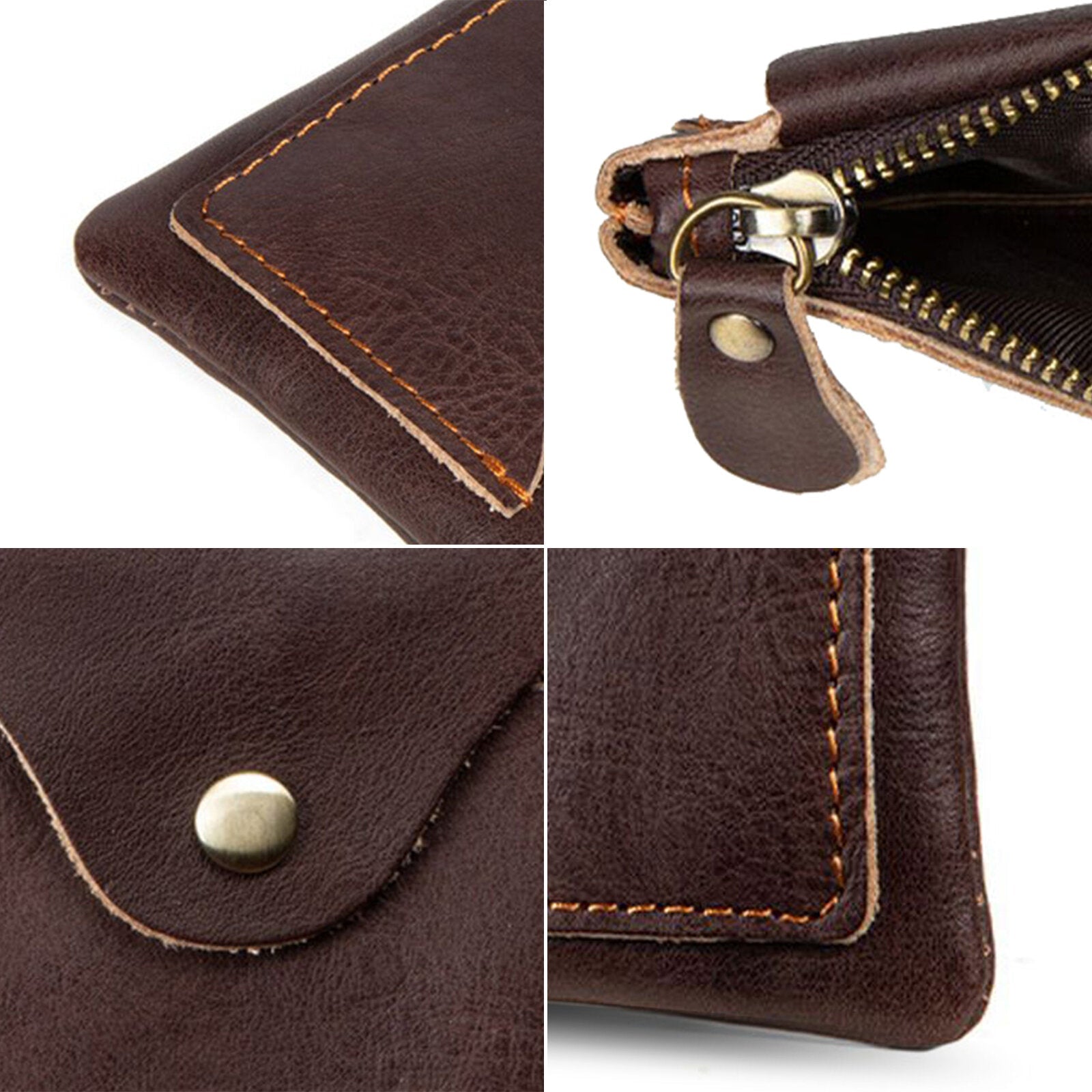 Men Genuine Leather Zipper Coin Purse Ultra-thin Short Small Wallet Hand Key Bag