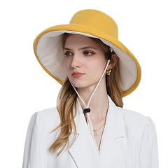 Women Polyester Cloth Casual Outdoor Double-side Back Brim Extended Foldable Sunshade Bucket Hats