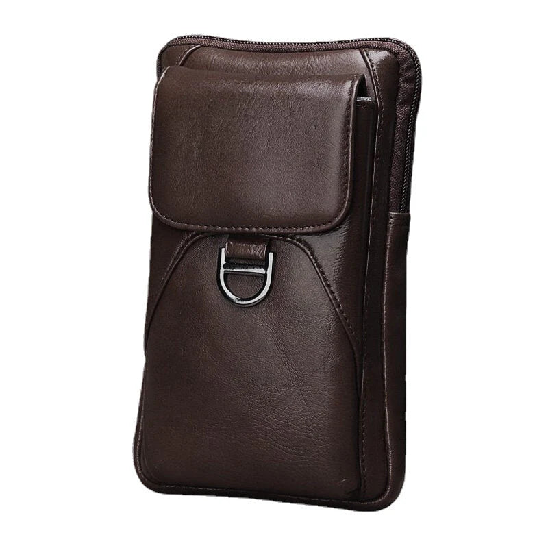 Men's Retro Leather Belt Bag, 6.5" Phone Holder, Wear-Resistant & Waterproof Waist Pack