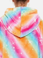 Women Rainbow Flannel Fleece Lined Warm Thick Oversized Blanket Hoodie With Front Pocket