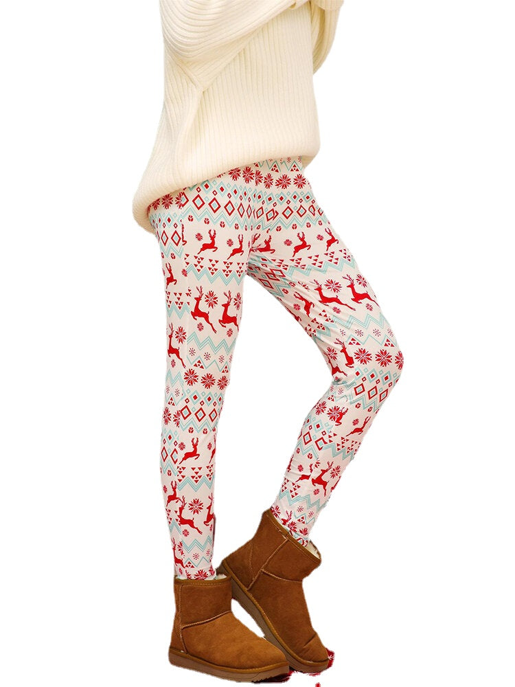 Women Christmas Style Print Elastic Waist Slim Home Ethic Style Sleep Bottoms