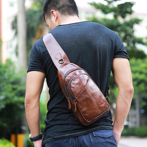 Men Vintage Genuine Leather Retro Crossbody Bag Chest