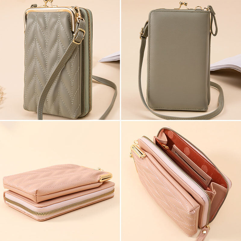 Women Faux Leather Fashion Multifunction Waterproof Crossbody Bag Brief Phone Bag