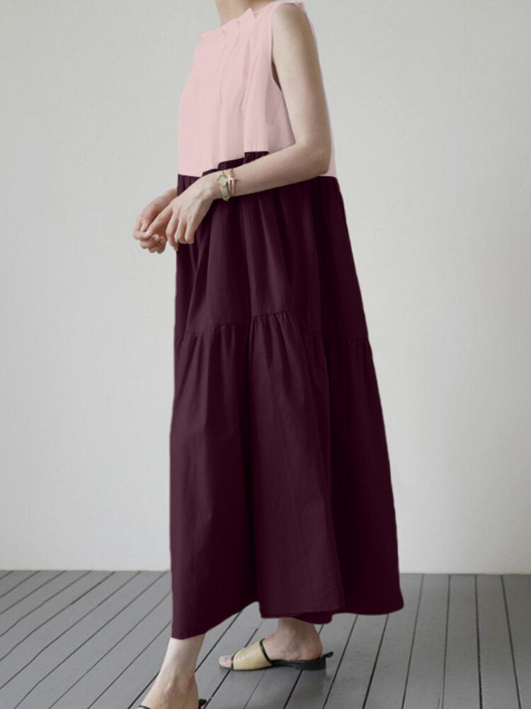 Sleeveless Contrast Color Leisure Maxi Dress