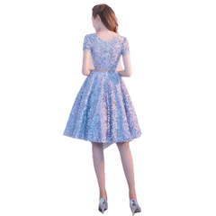 Elegant Gray Lace Prom Party Formal Gown - Sheseelady