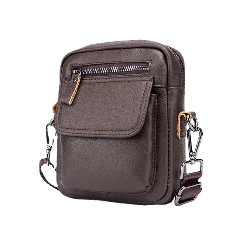 Men's Waterproof Genuine Leather Crossbody Bag with Multi-Layers