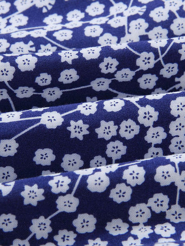 Holiday Floral Print V-neck Ruffle Summer Short Sleeve Casual Dress