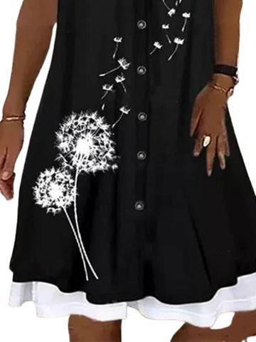 Women's Short Sleeve Floral Print Lace Crew Neck Dress