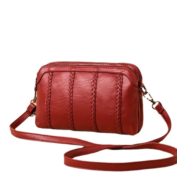 women vintage soft faux leather crossbody bag solid double layer shoulder bag