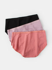 3Pcs Women Solid Color Silk High Waist Cotton Antibacterial Hip Lifting Panties