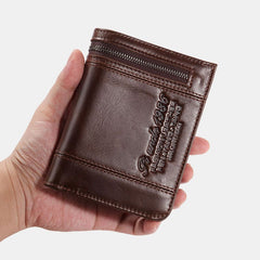 Men Genuine Leather RFID Blocking 20 Card Slots Bifold Wallet Purse Zipper Coin Bag