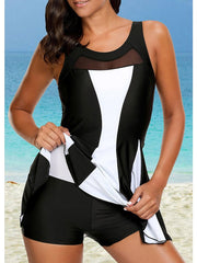 Women's Swimwear Swim Dress Normal Swimsuit 2 Piece Color Block Black White Tank Top Bathing Suits Sports Summer