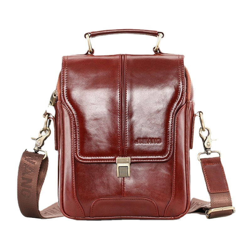 Men Vintage Cowhide Double Zipper Pocket Large Capacity Crossbody Bag Outdoor Travel Multifunction Shoulder