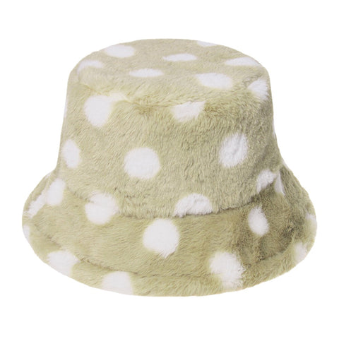 Unisex Rabbit Hair Colorful Dots Pattern Plus Thicken Warm Windproof Soft All-match Travel Bucket Hat