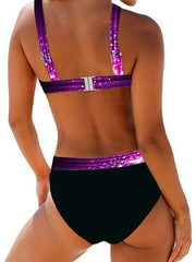 Women's Swimwear Bikini 2 Piece Plus Size Swimsuit Open Back Printing Optical Illusion Gradient Color Blue Purple Halter V Wire Bathing Suits Sexy Vacation Fashion