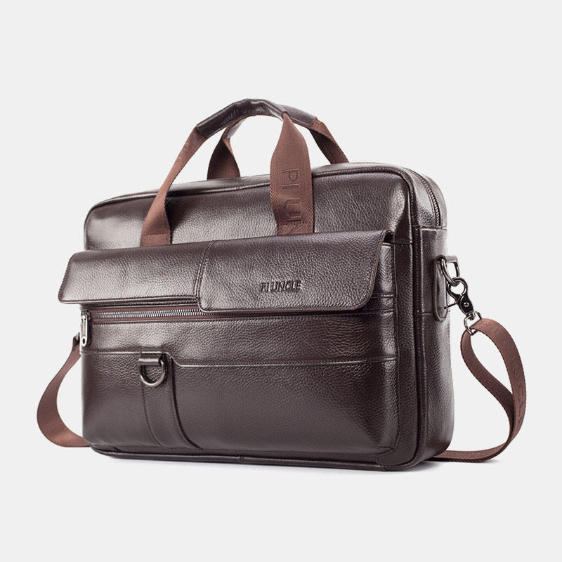 Men Large Capacity Genuine Leather Messenger Bag Handbag For Business