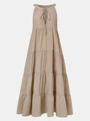 Casual Solid Sleeveless V-neck Pleated A-line Maxi Dress