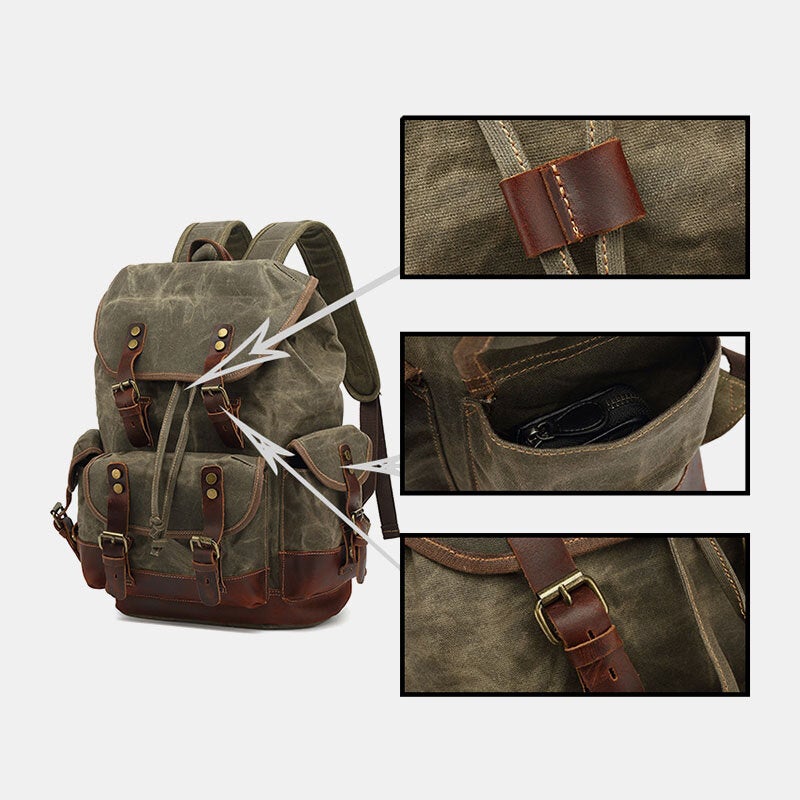 Men Vintage Canvas Leather Wear-resistant Anti-theft Waterproof Backpack Leisure Travel Bag