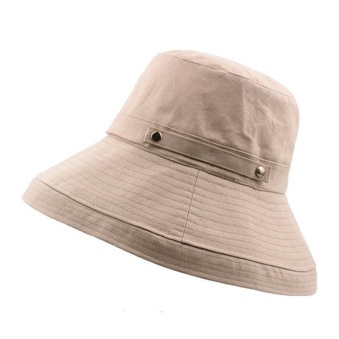 Women Foldable Cotton And Linen Bucket Hat Double Buckle Monochrome Beach Curling Sun Hat