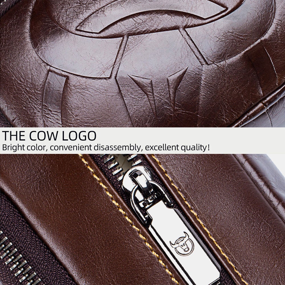 Men Wear Resistant Front Zipper Pocket Multifunction Crossbody Bag Retro Genuine Leather 6.5 Inch Phone Shoulder