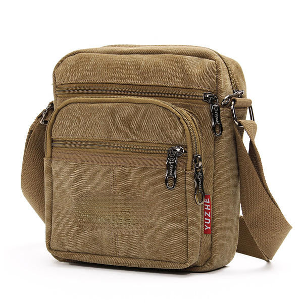 Men's Retro Canvas Crossbody Bag with Multi Pockets - Casual Shoulder Bag