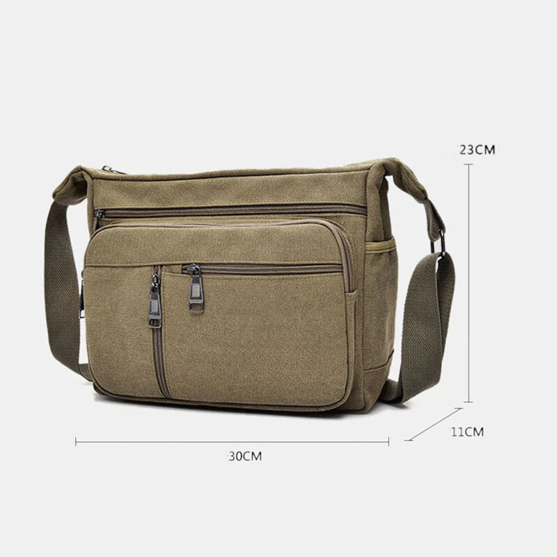 Men's Large Capacity Canvas Crossbody Shoulder Bag - Multi-layer Casual Design