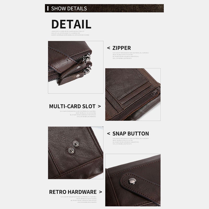 Men Genuine Leather RFID Blocking Vintage Double Zipper Cards Holder Wallet