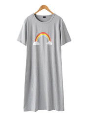 Women Rainbow Print Round Neck Short Sleeve Casual Comfy Nightgowns