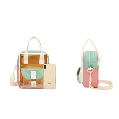 Women Transparent Patchwork Waterproof Backpack School Bag