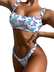 Animal Butterfly Print Padded Bikini Holiday Beach Swimsuits For Women