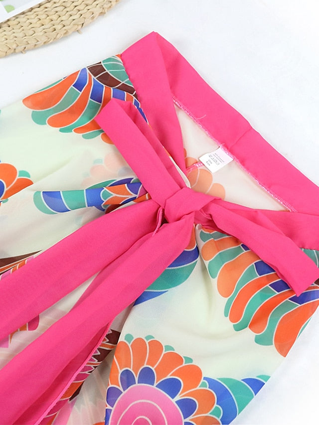 Women's Tankini Monokini Bathing Suit 2-Piece Ruffle Floral Print Padded Strap Pink Blue Retro