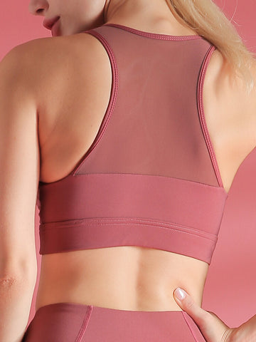 Women Sports Underwear Mesh Patchwork Gather Brathable Shockproof Yoga Bra