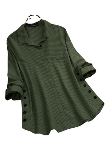 Vintage Lapel Button Long Sleeve Plus Size Shirts