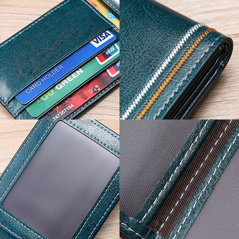 Men Genuine Leather Sewing Thread Car Driving Document Holder Card Foldable Wallet