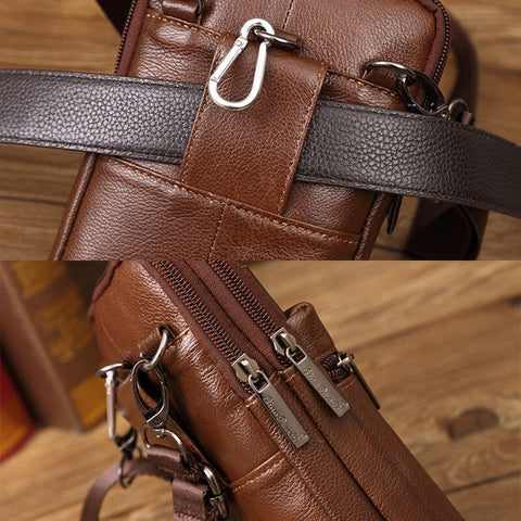 Men's Genuine Leather Mini Multifunctional Messenger 7 Inch Phone Bag Waist Bag Crossbody