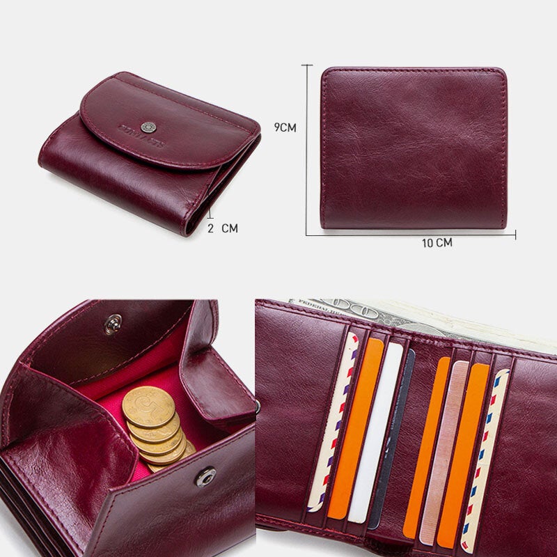 Women Genuine Leather Coin 8 Card Slots Bifold Wallet Purse