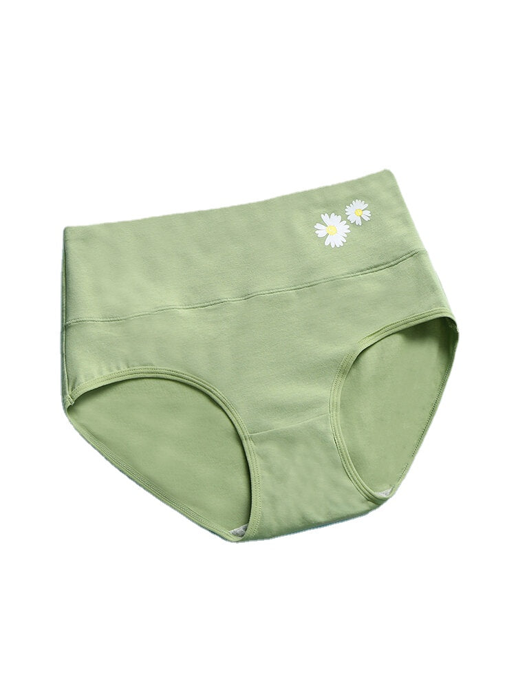 Women Daisy Print Cotton Wide Waistband Comfy High Waist Panties