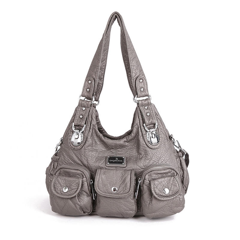 Women Casual Large Capacity PU Leather Shoulder Bag Multi-Pockets Crossbody