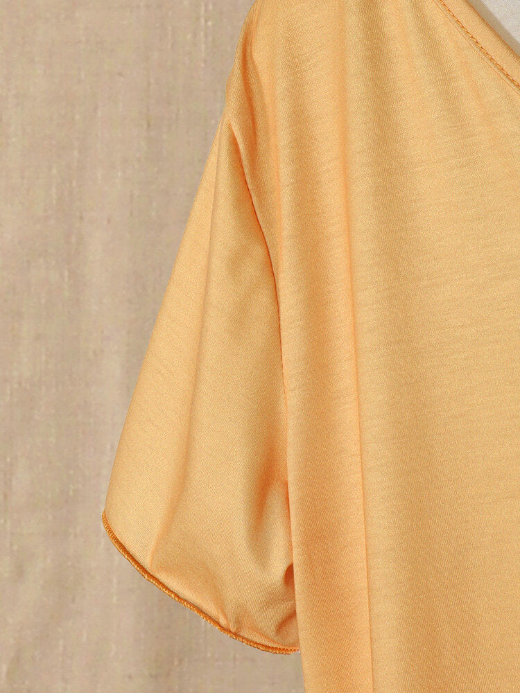 Short Sleeve V-neck Patchwork Casual Color Block Dress