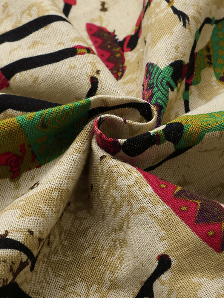 Women Vintage Tribal Print Cotton Sleeveless Bohemian Casual Dress
