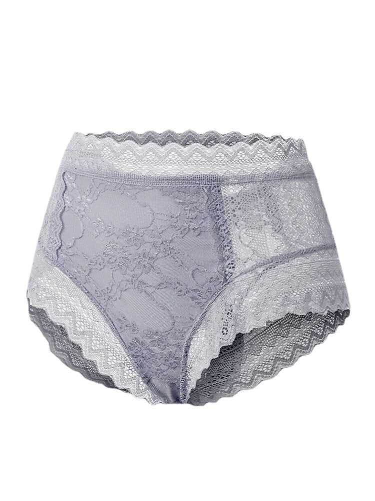 Women Floral Lace See Through Breathable High Waisted Panties