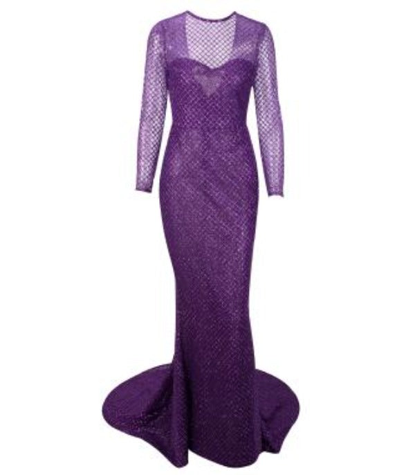 White Flash Lattice Beaded Slim Long Dress