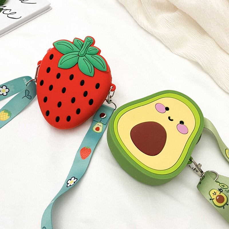 women cute strawberry avocado rubber mini crossbody bag