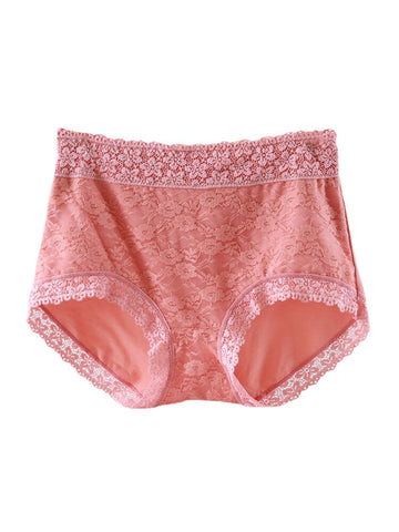 Women Solid Color Lace Full Hip High Waist Panties