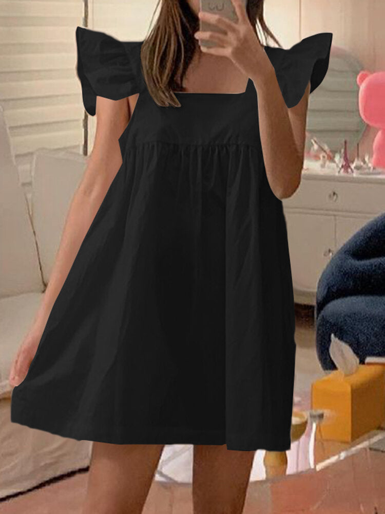 Thigh Length Solid Summer Holiday Loose Dress For Women